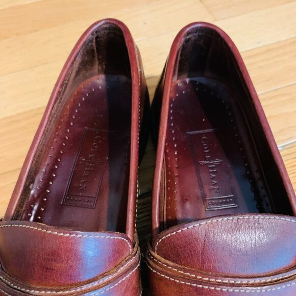 Cole Haan Mens Burgundy Cognac Leather Loafers Size US 10.5 M - Picture 13 of 14